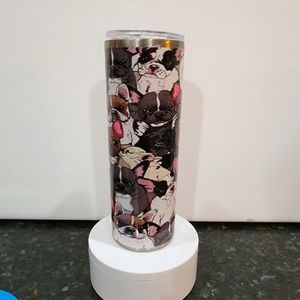 Frenchie skinny tumbler with stainless steel straw and lid